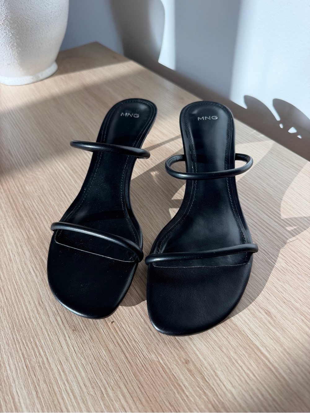Mango Black Double-Strap Slide Heels NEW